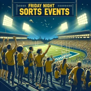 Illustration of a crowd at a sports event under stadium lights