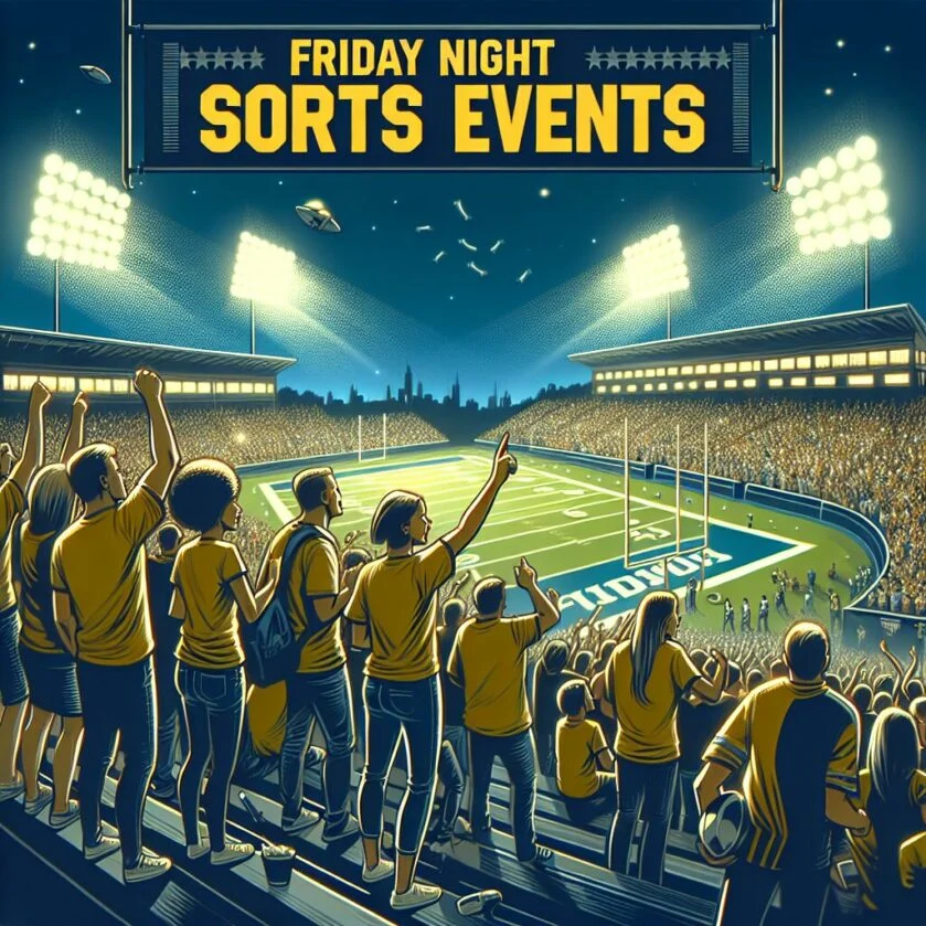 Illustration of a crowd at a sports event under stadium lights