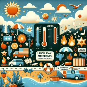 Illustration depicting Labor Day weekend heat advisory