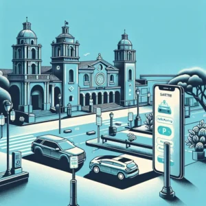 Illustration of San Luis Obispo with mobile parking app