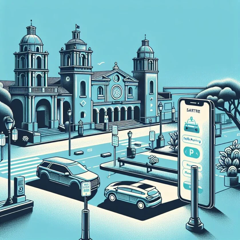 Illustration of San Luis Obispo with mobile parking app